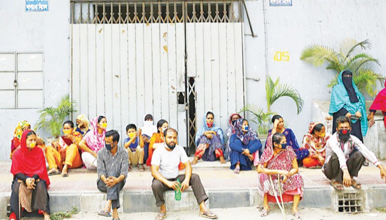 A file photo shows workers protesting against non-payment of wages in front of a readymade garment factory in the capital on April 16. The Bangladesh Garment Manufacturers and Exporters Association has initiated a technical exercise to assess the current exit or insolvency regime and practices to identify necessary reform measures. — New Age photo