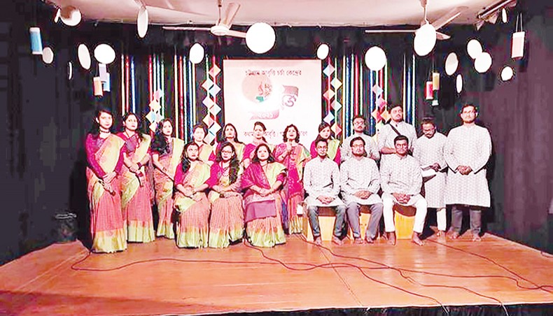 Members of Chattogram Abritti Charcha Kendra pose for a photo at its 12th founding anniversary celebration programme at the auditorium of district Shilpakala Academy, Chattogram on Friday. — Press release