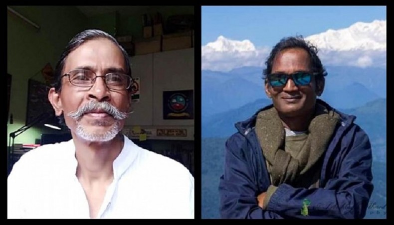 Writer Mushtaq Ahmed, left, and cartoonist Ahmed Kabir Kishore, right. — Collected Photo