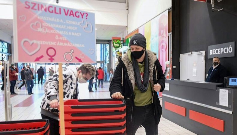 Auchan store in Csomor, east of Budapest, offers baskets for singles seeking a mate. — AFP Photo