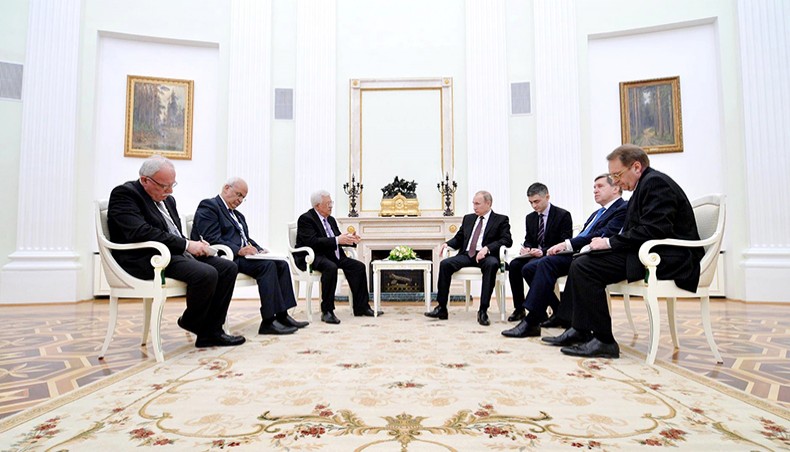 Mahmoud Abbas and Vladimir Putin on April 18, 2016 in Kremlin. — Counter Punch