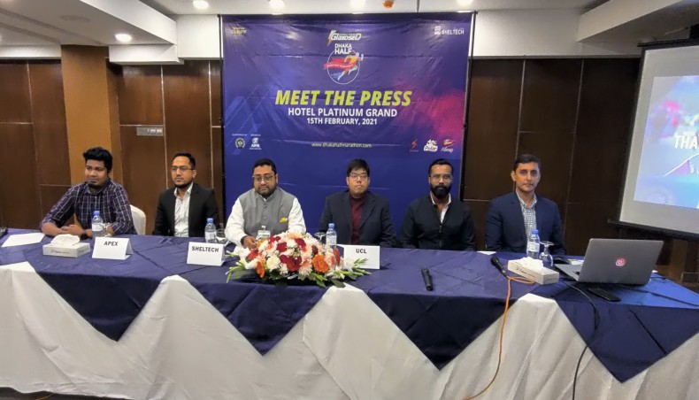 Brand manager of Unilever Consumer care limited, Syed Mustyen Quader, discloses the details of the Dhaka Half Marathon 2021 during a press conference on Monday. — Courtesy photo