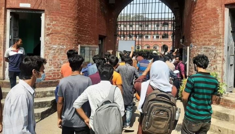 A group of students of Dhaka University on Sunday noon broke into Dr Muhammad Shahidullah Hall of the university.- New Age photo