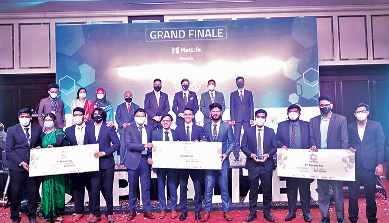 The winners of Bangladesh University of Professionals Capitaliser pose for a photograph after the grand finale of the business contest on the university campus in Dhaka on February 19. — Press release