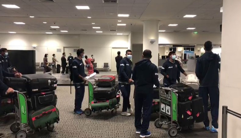 Bangladesh cricket team players are seen upon their arrival at the Christchurch International Airport in New Zealand on Wednesday. — BCB photo