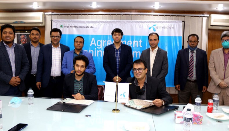 Participants at a memorandum of understanding signing programme between Virgo Pharmaceuticals and Grameenphone in Dhaka recently. — Press Release