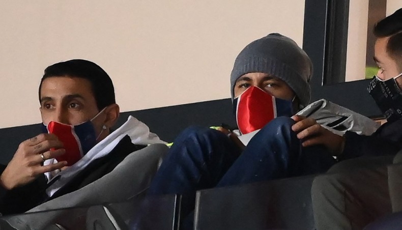 (From L-R): Paris Saint-Germain midfielder Angel Di Maria and forward Neymar sit in the stands during their French L1 match against AS Monaco at The Parc des Princes Stadium in Paris on February 21, 2021.— AFP photo
