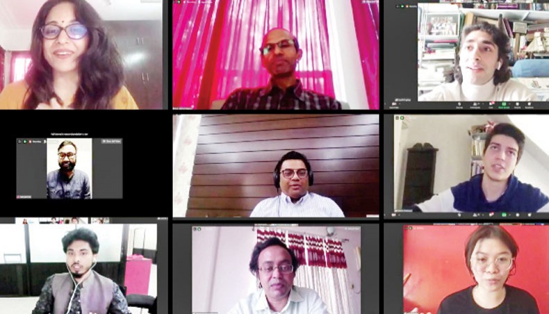 Guests and organisers participate in the online inaugural ceremony of 7th Dhaka International Mobile Film Festival on Friday.