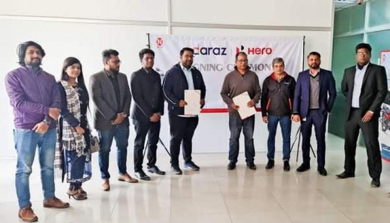 Representatives of Daraz and Hero Bangladesh pose for a photo after signing an agreement at Nitol Niloy Tower in Dhaka recently. — Press Release photo