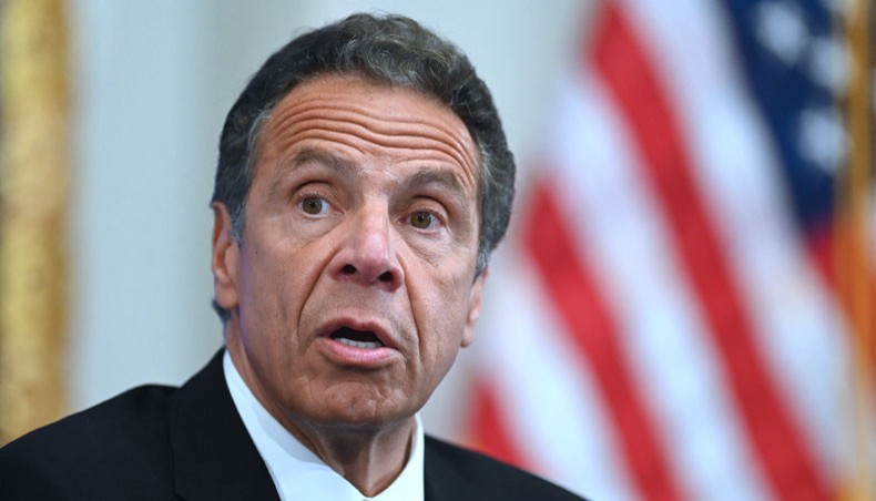 In this file photo governor of New York Andrew Cuomo speaks during a press conference at the New York stock Exchange on May 26, 2020 at Wall Street in New York City. — AFP photo