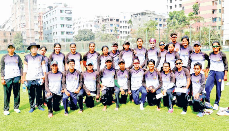 Bangladesh women’s cricket team players are seen after a training session at the National Cricket Academy Ground in Mirpur on Monday. — BCB photo