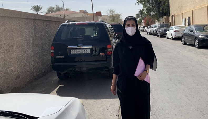 Saudi activist Loujain al-Hathloul is pictured on her way to the state security court in the Saudi capital Riyadh on March 2, 2021. -- AFP photo