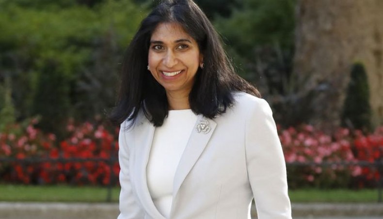 In this file photo taken on July 21, 2020 Britain's attorney general Suella Braverman walks through Downing Street in central London to participate in the first 'in person' cabinet meeting since England's first coronavirus lockdown, at the foreign and commonwealth o0ffice. -- AFP photo