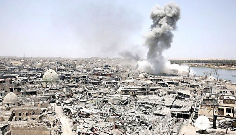A US airstrike against Islamic State militants in densely-populated Mosul, Iraq in July 2017. — Agence France-Presse/Getty Images/Ahmad Al-Rubaye