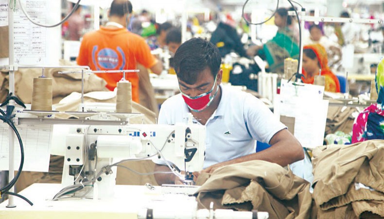 A file photo shows workers sewing clothes at a garment factory on the outskirts of Dhaka. Employment in the country’s readymade garment sector witnessed only 1.07 per cent growth a year from 2015 to 2020, according to a study report released on Saturday.— New Age photo