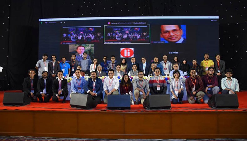 Participants pose for a photo session at the Blockchain Olympiad Bangladesh 2021 in Dhaka recently. — Press Release