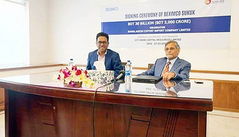 The signing ceremony of Islamic Shariah compliant Sukuk Al Istisna for Tk 3,000 crore takes place between Beximco Limited and City Bank Capital Resources Limited on Sunday.- Press Release photo