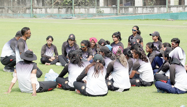 A file photo from March 1, 2021 shows Bangladesh women’s cricket team players attending a training session at the National Cricket Academy Ground in Mirpur. — BCB photo