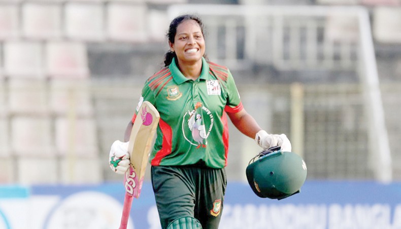 Bangladesh Green’s Ritu Moni celebrates after defeating Bangladesh Red in their Bangabandhu 9th Bangladesh Games Women’s Cricket event match at the Sylhet International Cricket Stadium on Wednesday. — BCB photo