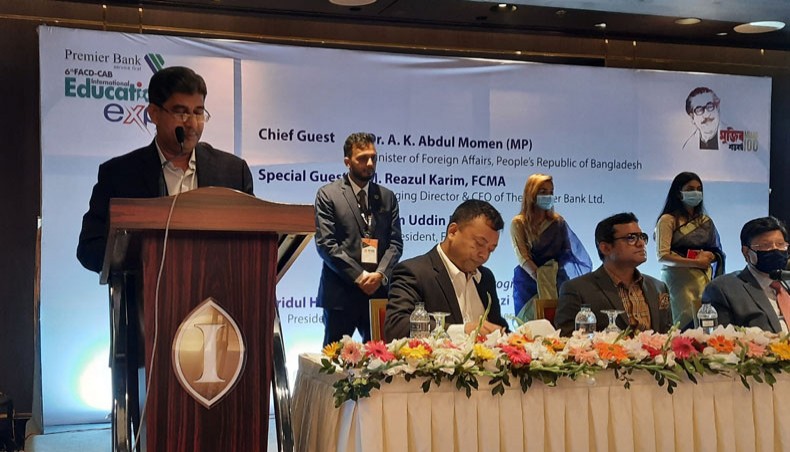 Speakers at the inaugural programme of ‘Premier Bank 6th FACD-CAB, International Education EXPO 2021’ in Dhaka recently. — Press Release