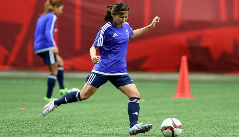 This file photo taken on June 14, 2015 shows Japan's midfielder Nahomi Kawasumi kicking a ball during a training session at the Winnipeg Stadium ahead of their Group C football match at the 2015 Women's World Cup in Winnipeg, Manitoba.— AFP photo