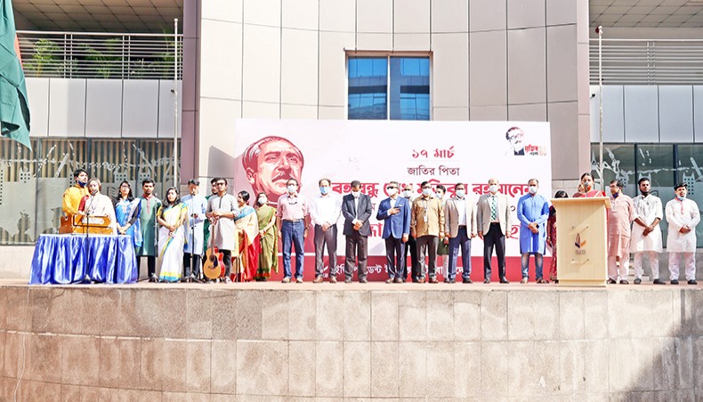 Independent University, Bangladesh observes the birth centenary of the country’s founding president Sheikh Mujibur Rahman on its campus in Bashundhara Residential Area in the capital recently. — New Age photo