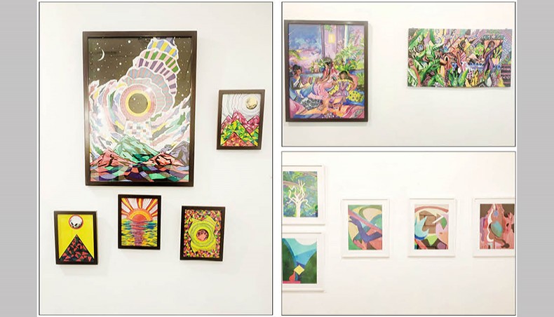 Clockwise from left: artworks by Nuzhat Tabassum, Prithi Khalique and Aabir Khalid. — Press release