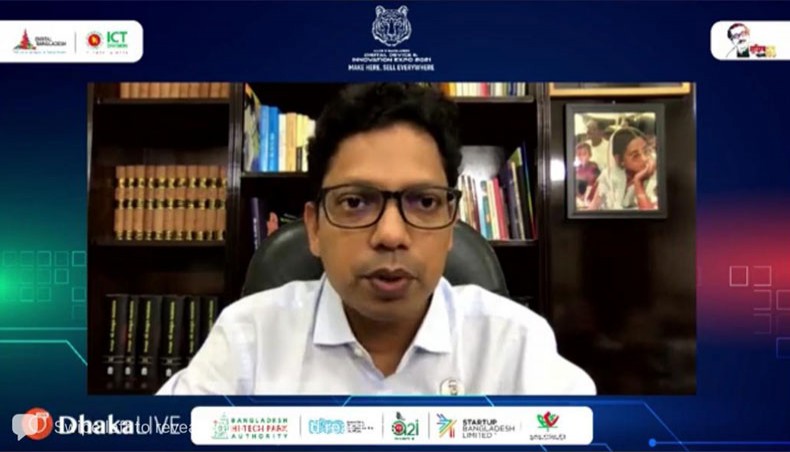 State minister for Information and Communication Technology Division Zunaid Ahmed Palak addresses the ending ceremony of the three-day Virtual Digital Device and Innovation Expo recently. — Press Release