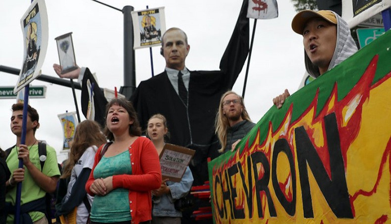 Climate campaigners participate in a youth-led Climate Strike outside Chevron headquarters in San Ramon, California in September 2019. — Common Dreams/Getty Images/Justin Sullivan