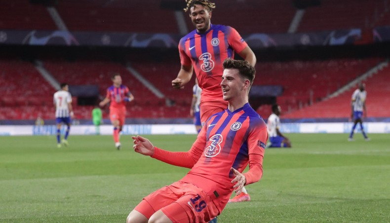 Chelsea's midfielder Mason Mount celebrates after scoring his team’s opening goal against Porto during their UEFA Champions League quarter-final first leg match at the Ramon Sanchez Pizjuan stadium in Seville on Wednesday. — Twitter photo