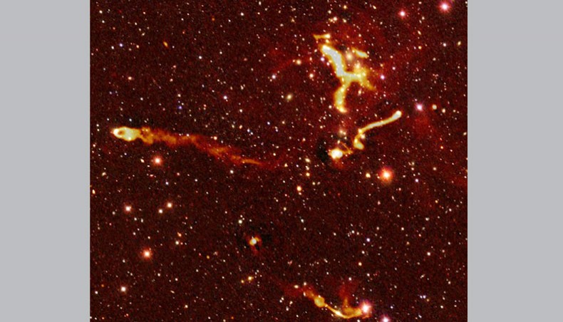 This handout released by Paris Observatory — PSL on February 19, 2019, shows an image taken with the Low-Frequency Array radio telescope of diffuse emissions of material in a galaxy cluster. The European LOFAR radio telescope on April 7 revealed, via a series of studies, images of unprecedented precision of tens of thousands of star-forming galaxies in the young Universe. — AFP photo
