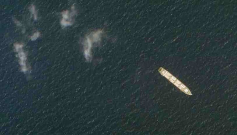 This satellite photo shows the Iranian cargo ship MV Saviz in the Red Sea off the coast of Yemen in October 2020. — UNB/ AP