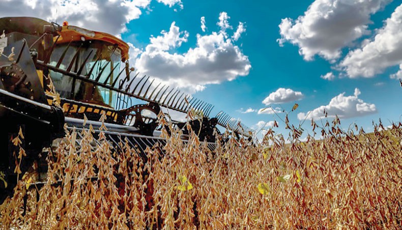 A file photo shows a combine harvester at work at a soya bean field in Brazil. Brazil is on track to harvest record amounts of soya, corn and other grains this year, fuelled by newly booming demand for commodities, particularly from China. — AFP photo
