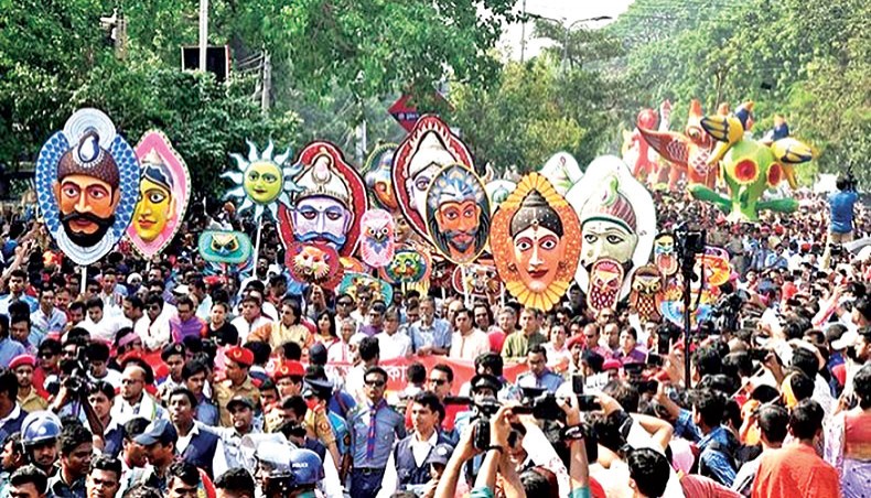 A New Age file photo shows a view of Mangal Shobhajatra organised by the Fine Art faculty of Dhaka University.