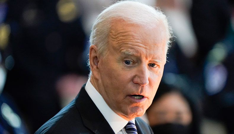 President Joe Biden speaks during a ceremony to honour slain US Capitol police officer William ‘Billy’ Evans as he lies in honour at the Capitol in Washington, DC on April 13, 2021. — AFP photo