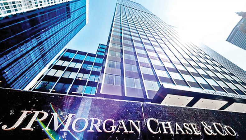A file photo shows the JPMorgan Chase headquarters in New York. Profits soared in the first quarter at three US banking giants thanks to an improving macroeconomic backdrop that has reduced the need to set aside funds for bad loans. — AFP photo
