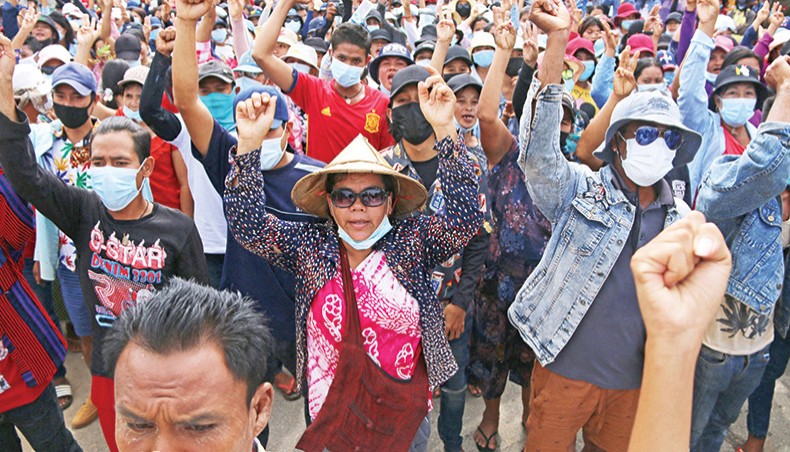 The handout photo released by Dawei Watch on Thursday shows protesters taking part in a demonstration against the military coup in Dawei’s Launglone township, Myanmar. — AFP photo