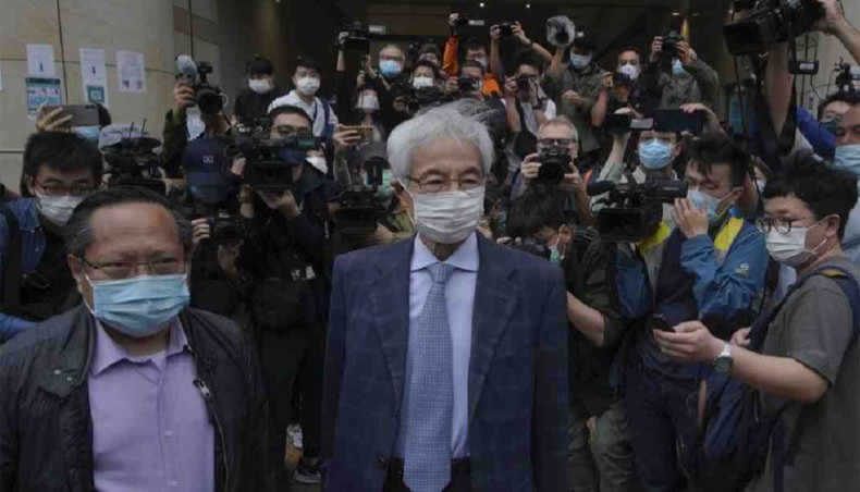Pro-democracy activists Martin Lee and Albert Ho arrive at a court in Hong Kong on Friday, April 16, 2021. — UNB photo