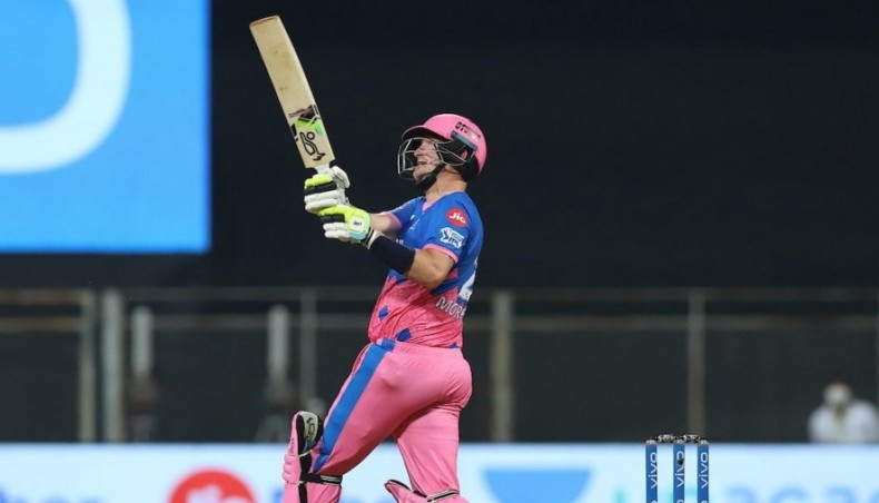 Rajasthan Royals’ Chris Morris plays a shot during their Indian Premier League match against Delhi Capitals on Thursday.— Twitter photo
