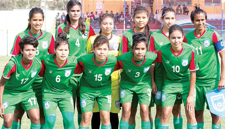 A file photo of Bangladesh women's football team.-- BFF photo