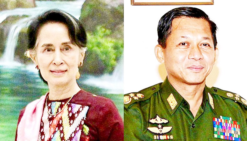 Aung San Suu Kyi, left, and Min Aung Hlaing. — Wikimedia Commons