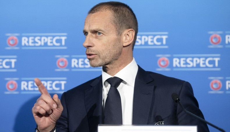 UEFA president Aleksander Ceferin addresses media representatives during a press conference following the UEFA Executive Committee meeting in Montreux on Monday. -- AFP photo