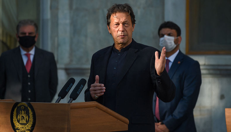 In this file photo taken on November 19, 2020, Pakistan’s prime minister Imran Khan speaks during a joint press conference with Afghanitan’s president at the Presidential Palace in Kabul. — AFP photo