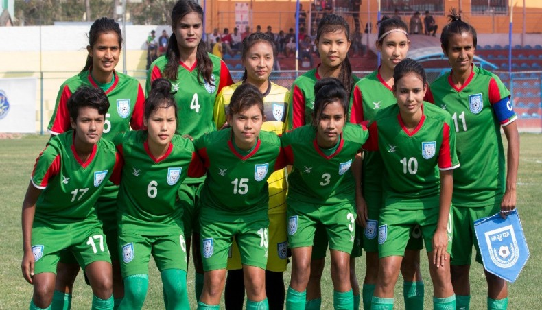 A file photo of Bangladesh women's football team.-- BFF photo