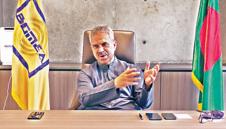 Bangladesh Garment Manufacturers and Exporters Association president Faruque Hassan speaks in an interview with New Age on April 25. — New Age photo