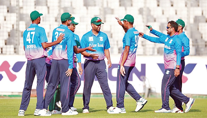 A file photo from 2019-20 Dhaka Premier League shows players celebrating during a match. — BCB photo