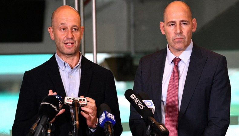 Australian Crickters' Association CEO Todd Greenberg (L) speaks at a press conference along with Cricket Australia interim CEO Nick Hockley (R) at the Sydney Cricket Ground in Sydney on Wednesday. — AFP photo