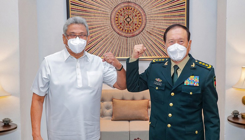 China’s defence minister Wei Fenghe, right, and Sri Lankan president Gotabaya Rajapaksa pose for a photograph after their meeting in Colombo on April 28, 2021. — Agence France-Presse/Sri Lankan President’s Office