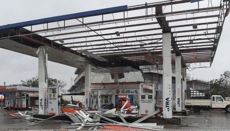 A damaged petrol pump is seen in Mahua on May 18, 2021, after Cyclone Tauktae hit the west coast of India with powerful winds and driving rain, leaving at least 20 people dead. — AFP photo