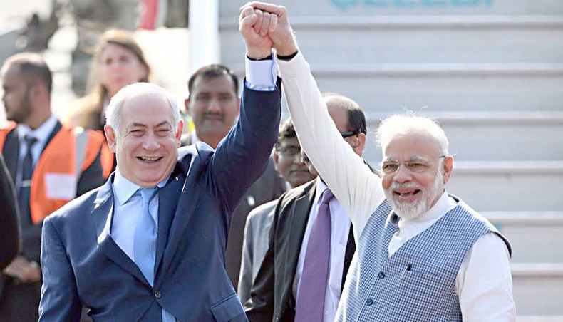 Israeli prime minister Benjamin Netanyahu and Indian prime minister Narendra Modi in New Delhi in January 2018. — Agence France-Presse/Prakash Singh